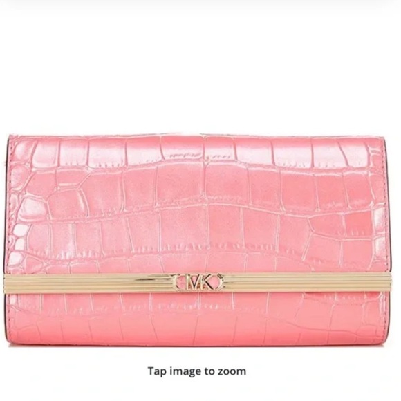 NWT MICHAEL MICHAEL KORS Croco Embossed Mona Large E/W Clutch in Camila Rose - Picture 3 of 11